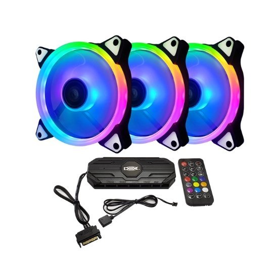 Kit 3 Cooler Fans DEX 27 LED ARGB + Controle E Controlador – DX-123A