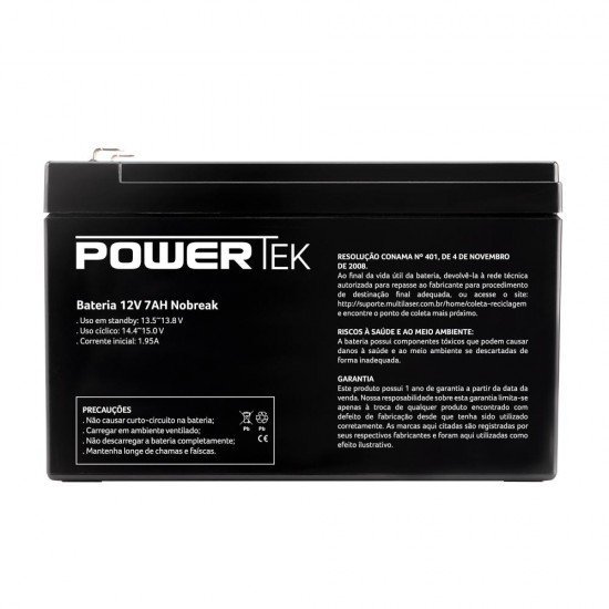 Bateria Powertek 12V 7Ah para Nobreak, Preto - EN013