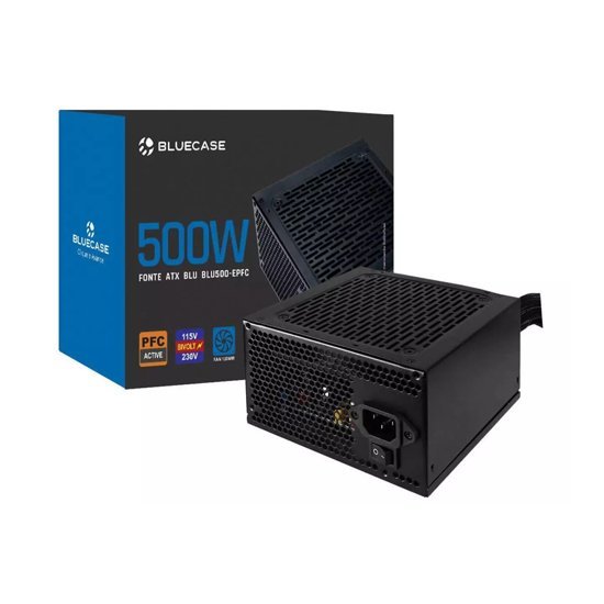 Fonte de Alimentação para PC, Bluecase BLU BLU500-EPFCBX, PFC Ativo, 500W Bivolt 115V/230V