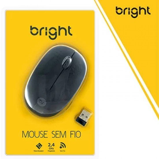 Mouse Bright 0404, Sem Fio, 1200DPI, 3 Botões