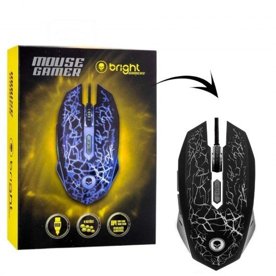 Mouse Gamer Bright Light 0447, USB com LED, 2400DPI, Macro 6 Botões