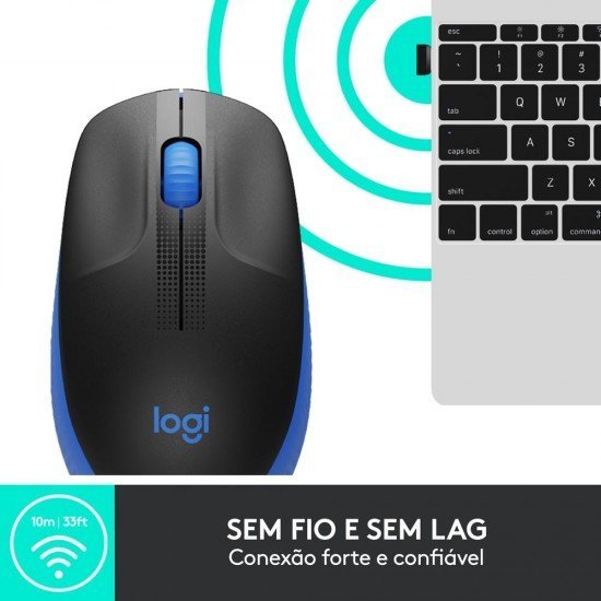 Mouse Logitech, Sem Fio, M190, Ambidestro, Pilha Inclusa, Azul