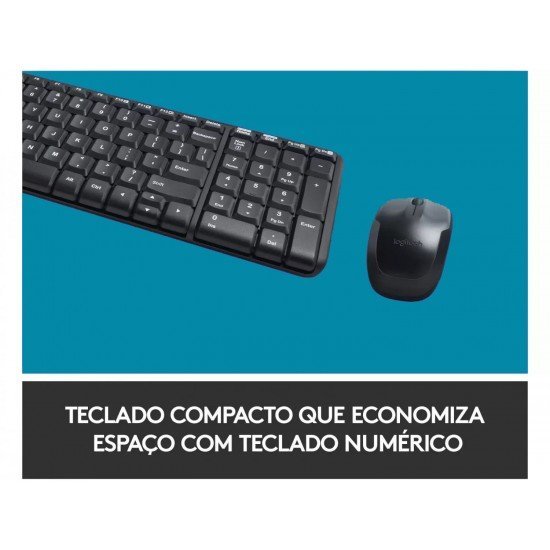 Kit Teclado e Mouse Logitech, Sem Fio, MK220, ABNT2